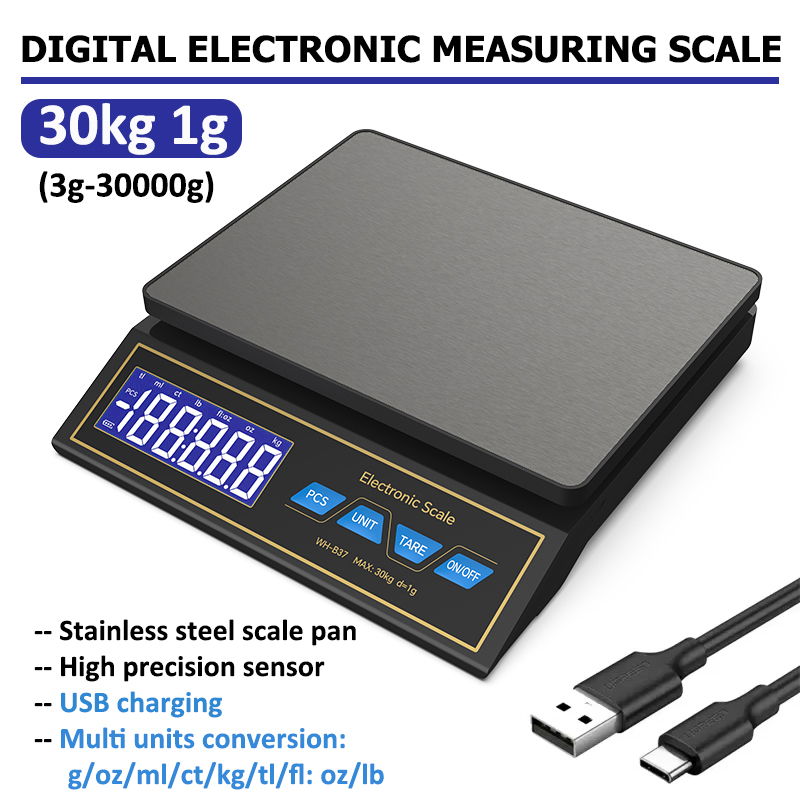 Electronics Stuff - LCD Digital Kitchen Scale 30kg/1g Rechargeable